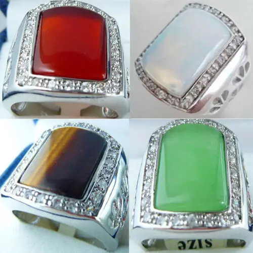 

Crystal Inlay Natural Agate Tiger's eye Moonstone Emerald Gemstone Mem Ring