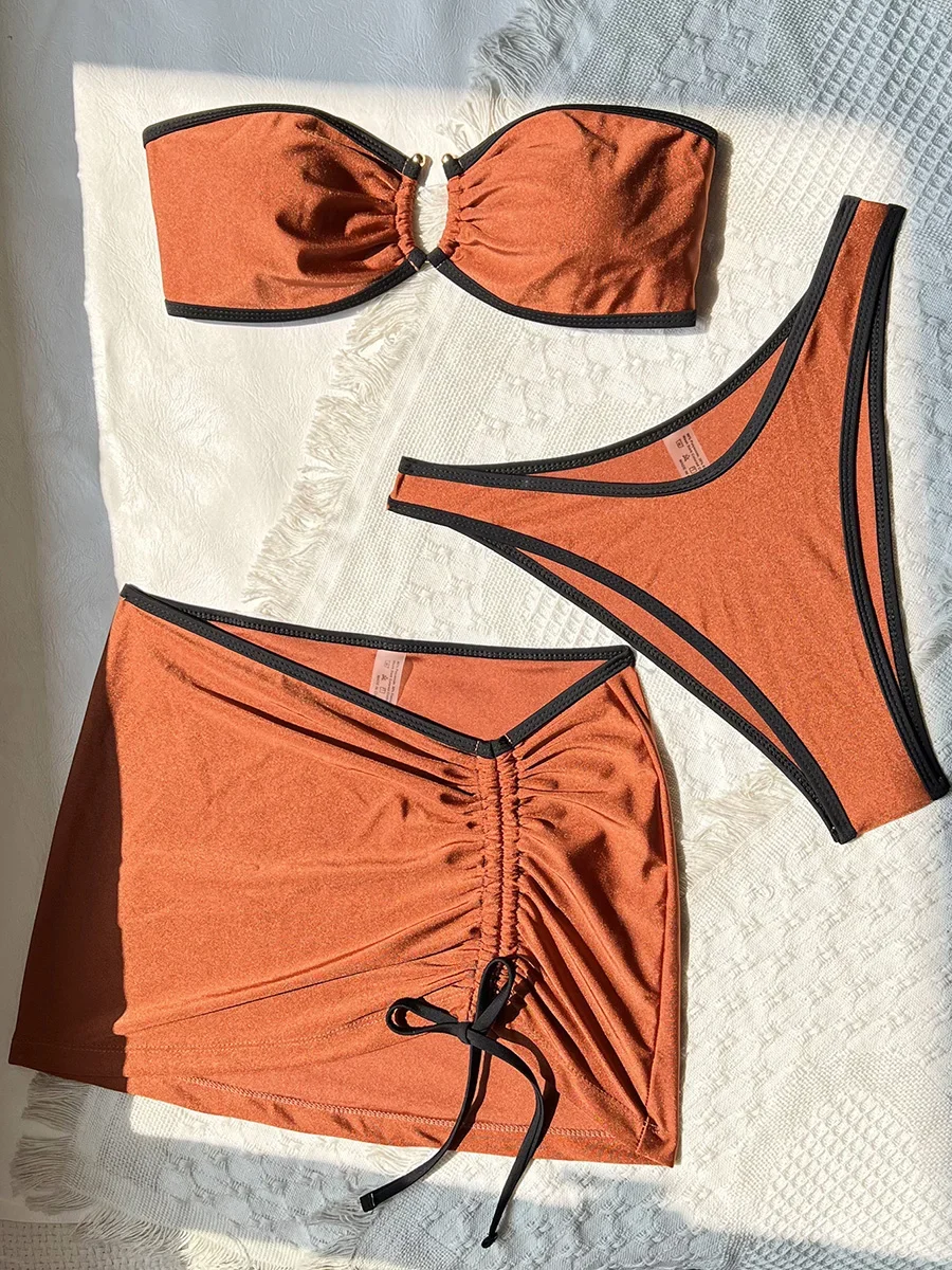 

With Skirt Bandeau Brazilian Bikini Women Swimwear Female Swimsuit Three-pieces Bikini Set Bather Bathing Suit Swim Beachwear