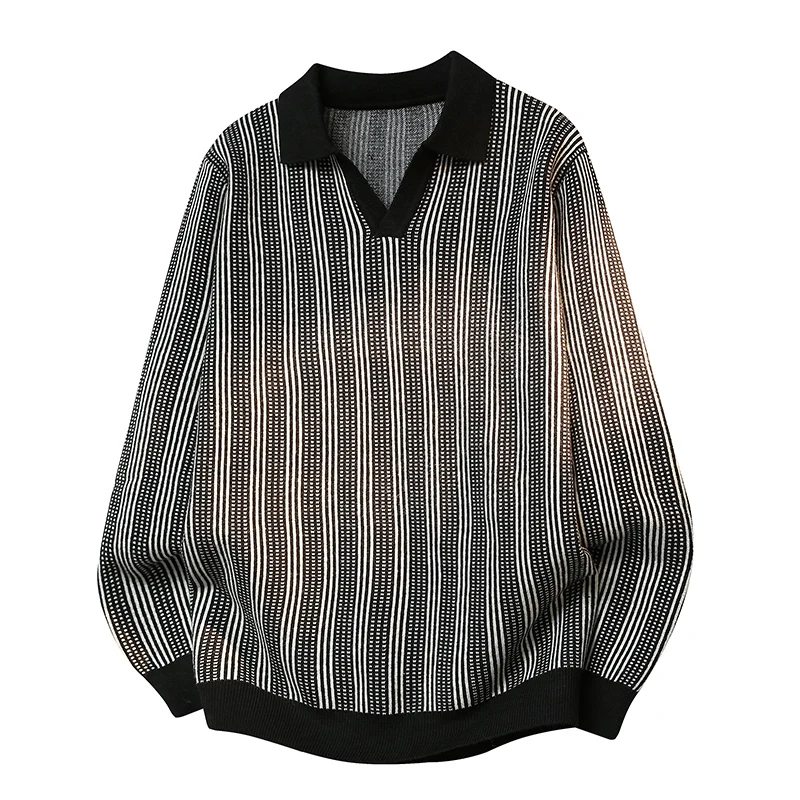 

Мужской вязаный свитер в полоску с отложным воротником, дизайн «Морской чайка», осенне-зимний, повседневный стиль, удобный, мягкий, из полиэфирного волокна