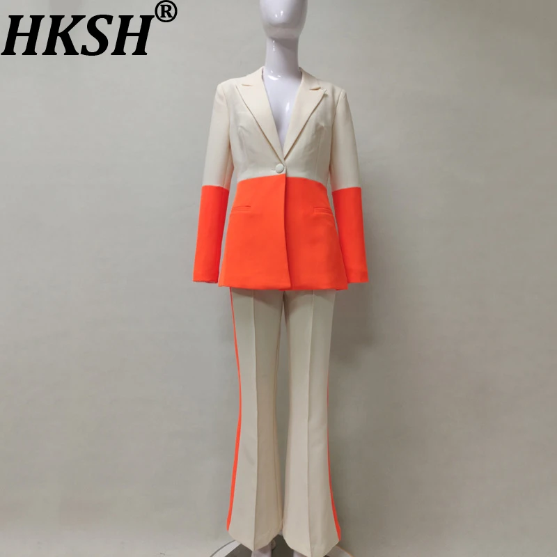 

Женский костюм HKSH из двух предметов: блейзер с одной пуговицей и расклешенные брюки, элегантный офисный стиль, весна HK22198