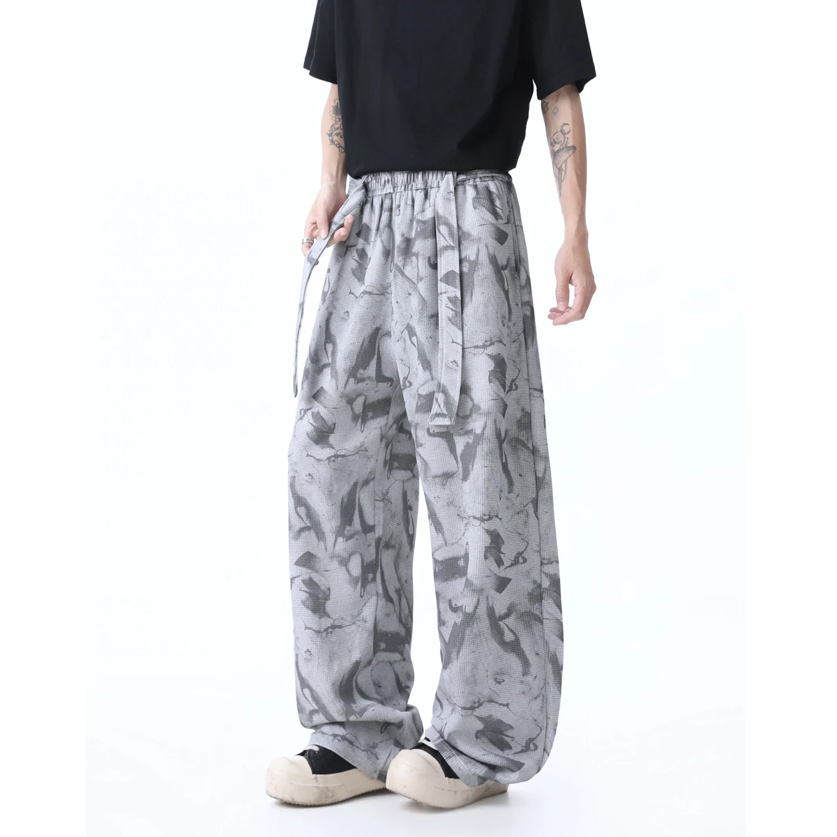 Men's Premium Casual Pants Spring Fashion Ribbon Print Loose Versatile Trousers Streetwear Style Daily Travel Comfortable Pants