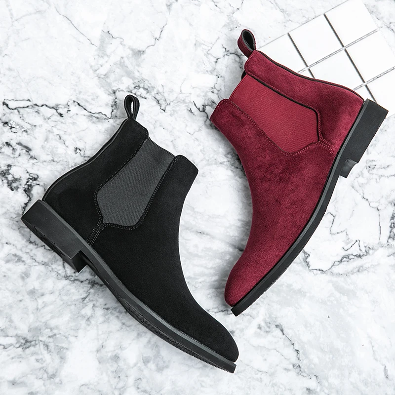 2022 British Style Men Chelsea Boots Retro Suede Leather Boots Men Autumn Winter Casual Slip on Ankle Boots Men Plus Size 38-48