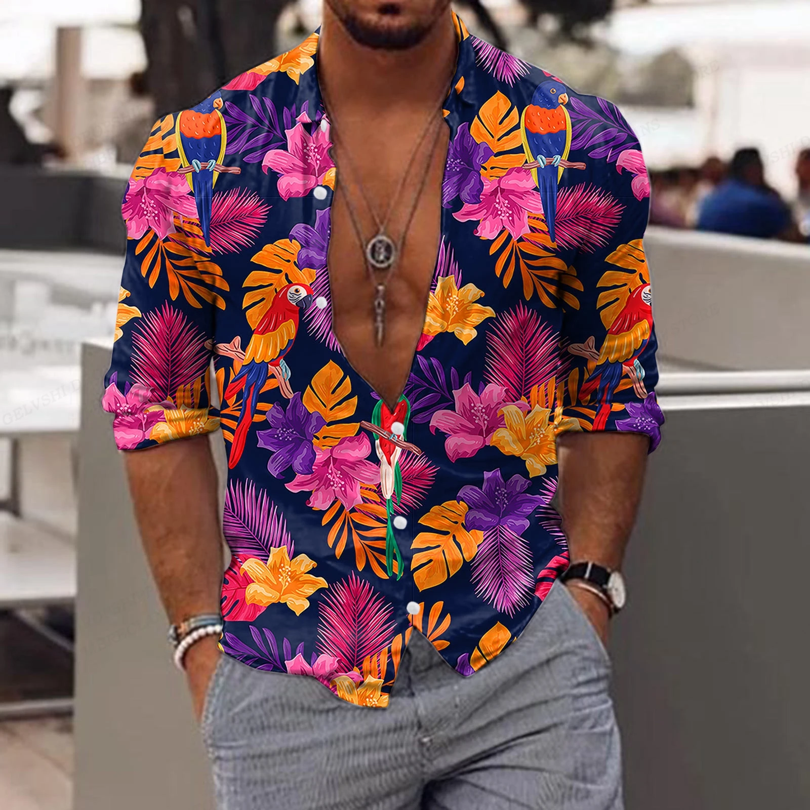 Camisa Floral para hombre, camisas con estampado 3d de hojas tropicales, camisa hawaiana a la moda para hombre, blusa informal de manga corta para playa, camisa con solapa para hombre