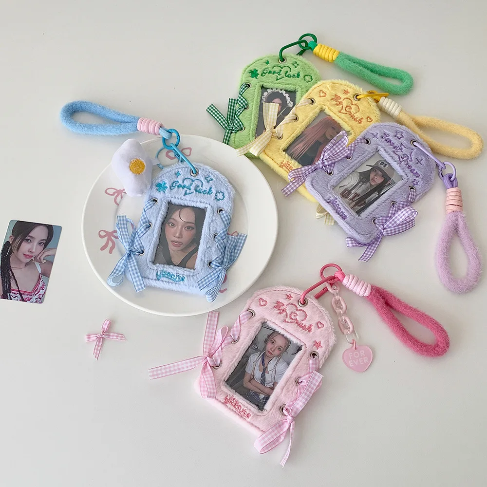 Ins Wind Plush Card Holder Diy Ribbon Star Chaser 3 Inch Small Card Polaroid Protective Cover Student Backpack Display Pendant