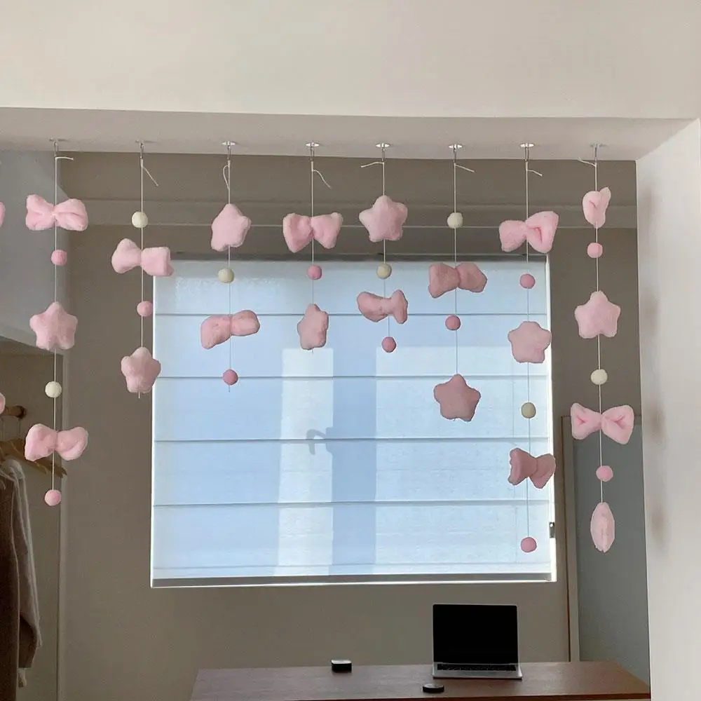 7 Stück/Set Bogenherz-Sternen-Vorhang, Raumteiler, romantischer rosa Quastenvorhang, kurzer Türvorhang, Raumteiler, handgefertigter DIY-Raumteiler – Detail 4
