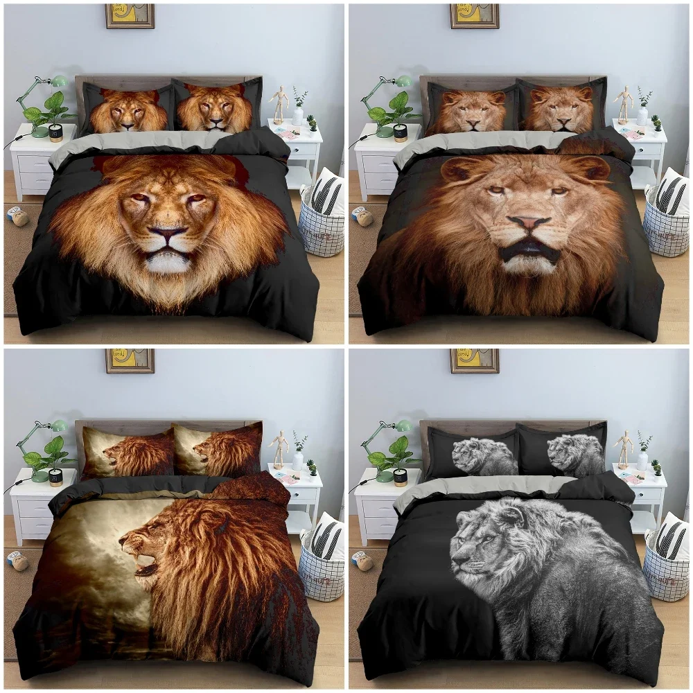 

2/3Pcs Animal Lion Pattern Duvet Cover Set 3D Printed Bedding Set Bedclothes For Bedroom Decor King Queen Twin Size Home Textile