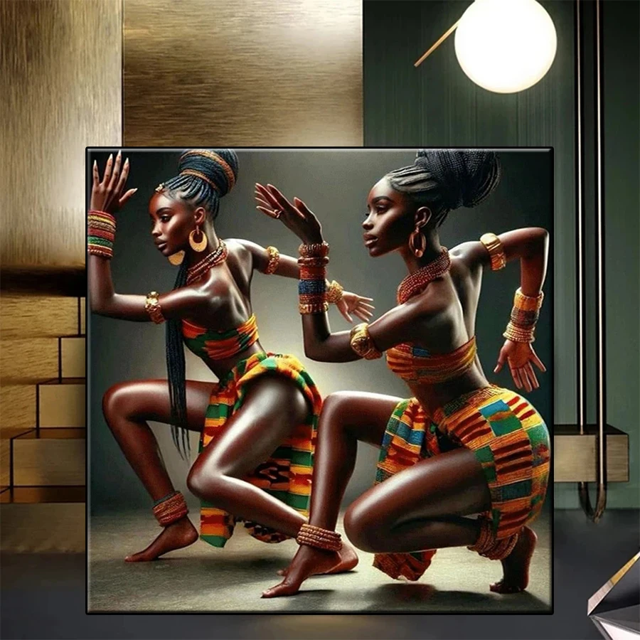 5D Diamant-Stickerei Bildset Neue Afrikanische Schwarze Ethnische Frauenkunst Diamantmalerei Mosaik Kreuzstich Erwachsenen-Dekoration