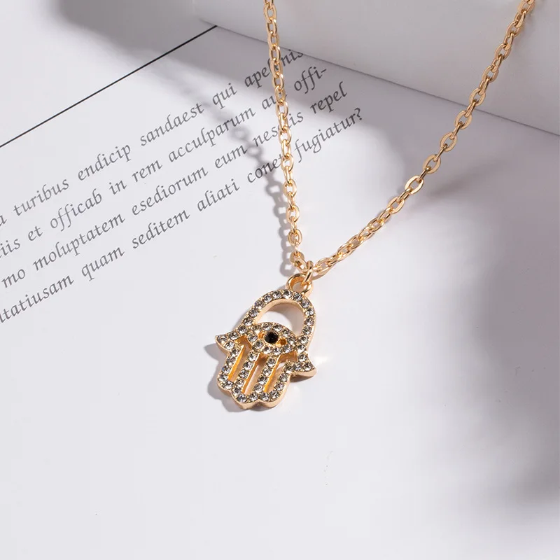 1PC Minimalist Shiny Zircon Fatima Hand Necklace For Women Vintage Hollow Hamsa Hand Clavicle Chain Choker Jewelry Gift N334