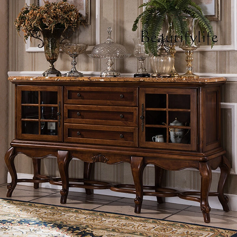 

American solid wood marble dining side cabinet, living room door partition designer high-end decoration