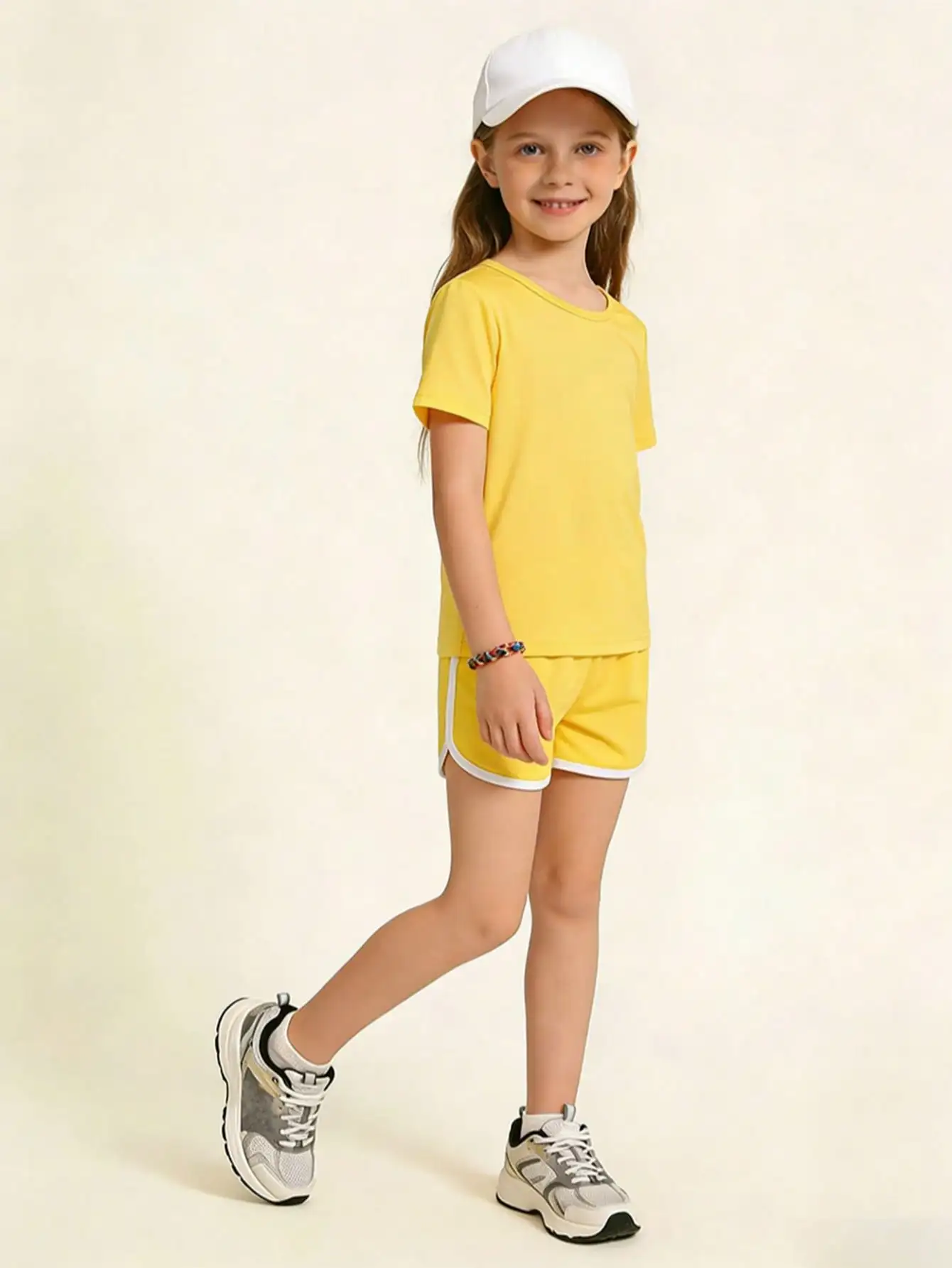 Kids Girls 2Pcs Solid Color Outfit Set 2-11Y Short Sleeve T-shirt & Dolphin Shorts Polyester Spandex Summer Casual Tracksuit