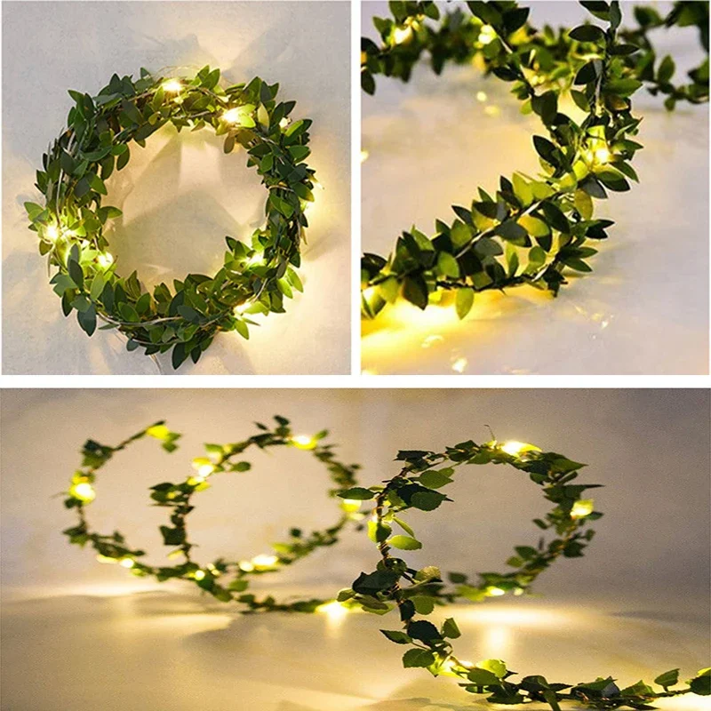 Flower Green Leaf String Lights Artificial Vine Fairy Lights Battery Powered Christmas Tree Garland Light for Weeding Home Decor