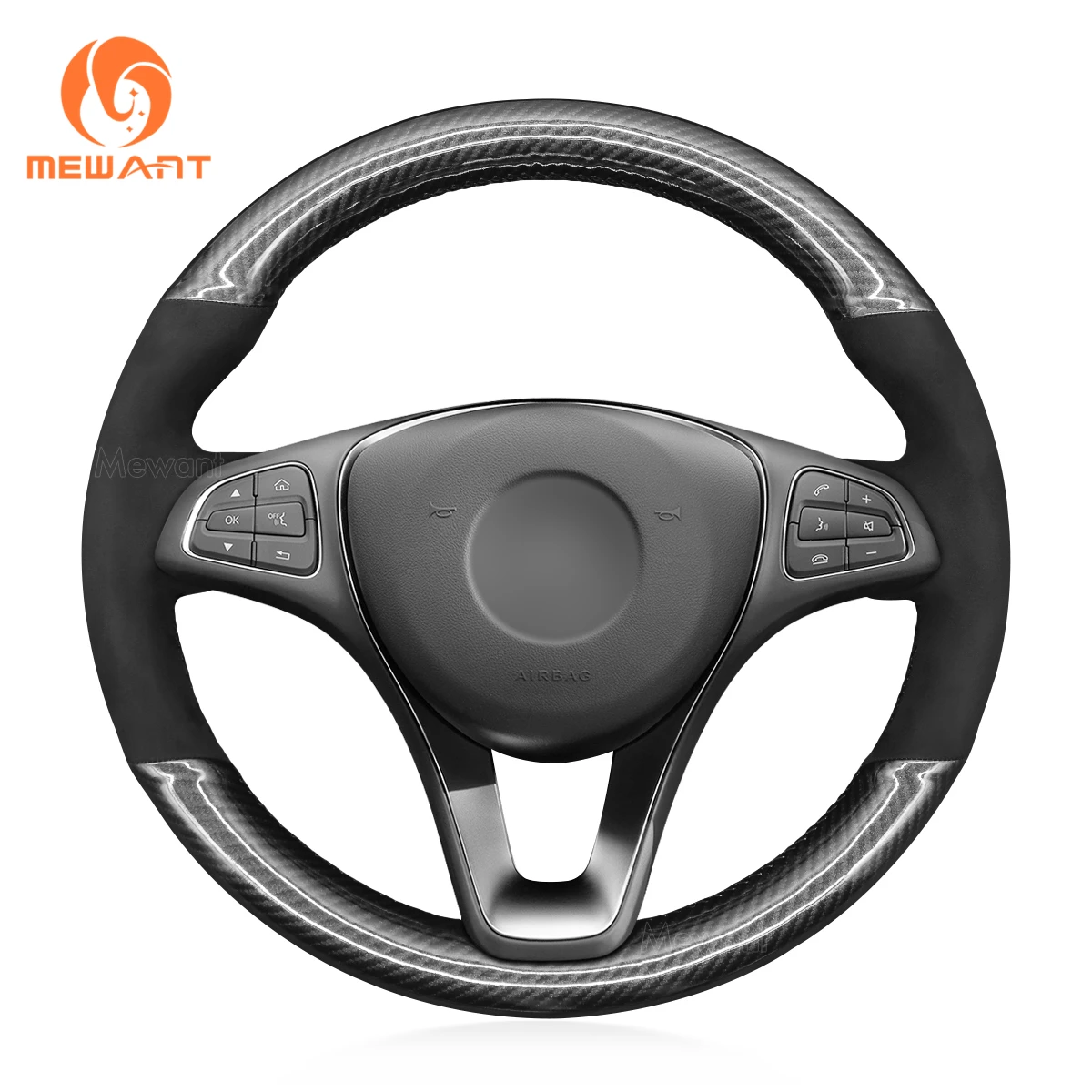 MEWANT Black Leather Car Steering Wheel Cover for Mercedes Benz W205 W246 W176  X166 C218 W213 W470 Vito W447 X156 X253 W166