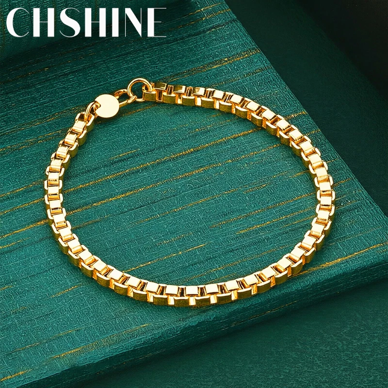 925 Sterling Silber 18K Gold Feine Gitterkette Armbänder für Frauen Hochzeit Party Weihnachtsgeschenk Modeschmuck