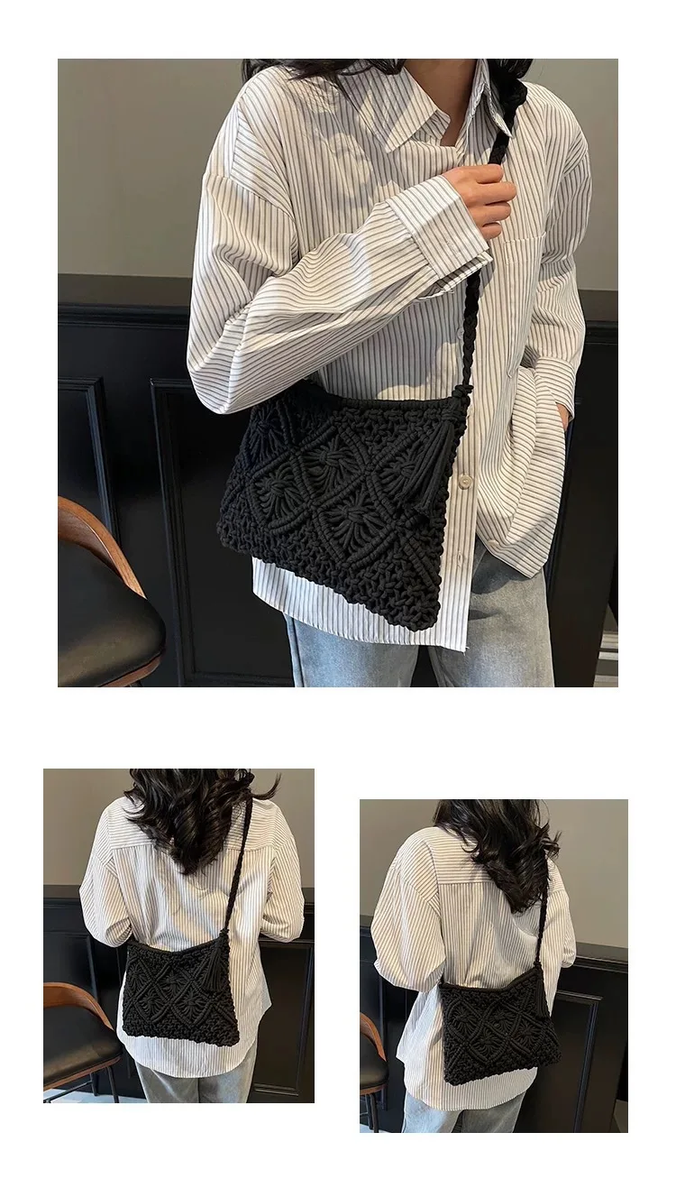 Retro Fransen-Kunststrohtasche, einfache Sommer-Strandtasche, gewebte Schultertasche, lässiges Accessoire für Damen – Detail 3