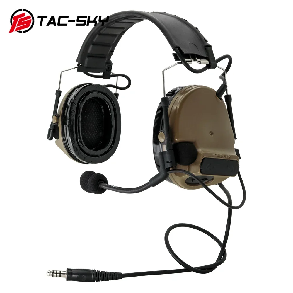 TS TAC-SKY COMTAC III Tactical Headphones Noise Cancelling Pickup Detachable Headband Walkie Talkie Headphones DE