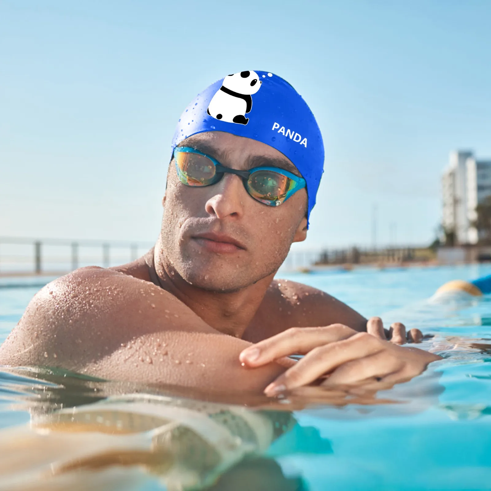 Panda cartoon silicone swimming cap large and waterproof soft and comfortable Swimming Hat High Elasticity adult Swimming caps