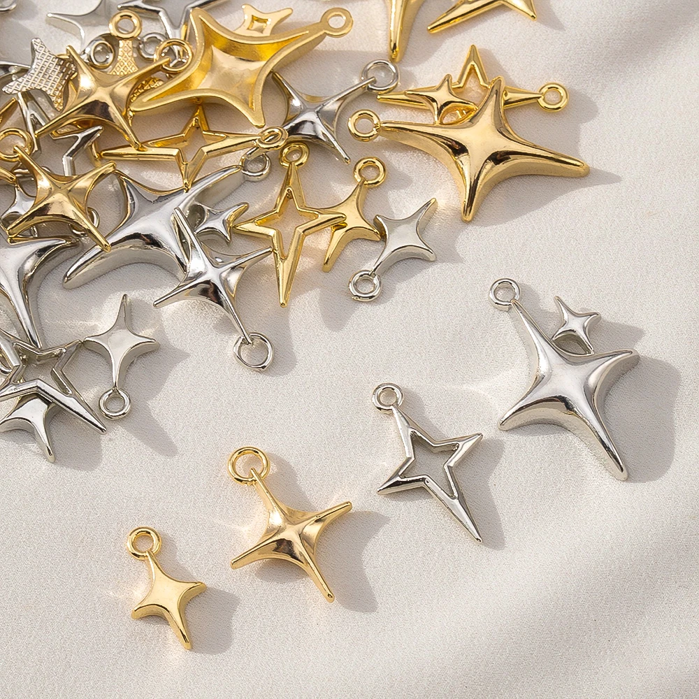 10pcs Multiple Styles Star Charms Rhodium/Gold CCB Four Pointed Star Pendant For DIY Necklace Bracelet Jewelry Making Supplies - view 3
