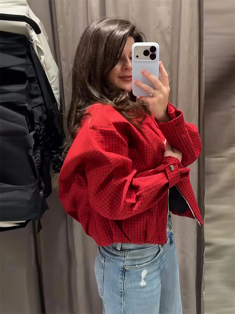 Guobioziy Women's Plaid Aviator Jacket 2026 Spring and Autumn French Fashion Trend Casual Punk Slim Fit Commuter Classic Street