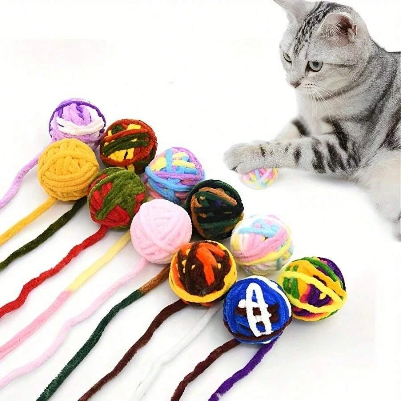 

Interactive Cat Toy With Built-In Bell - Chewable Ball For Kittens And Adult Cats, No Battery Required - Polyester Yarn