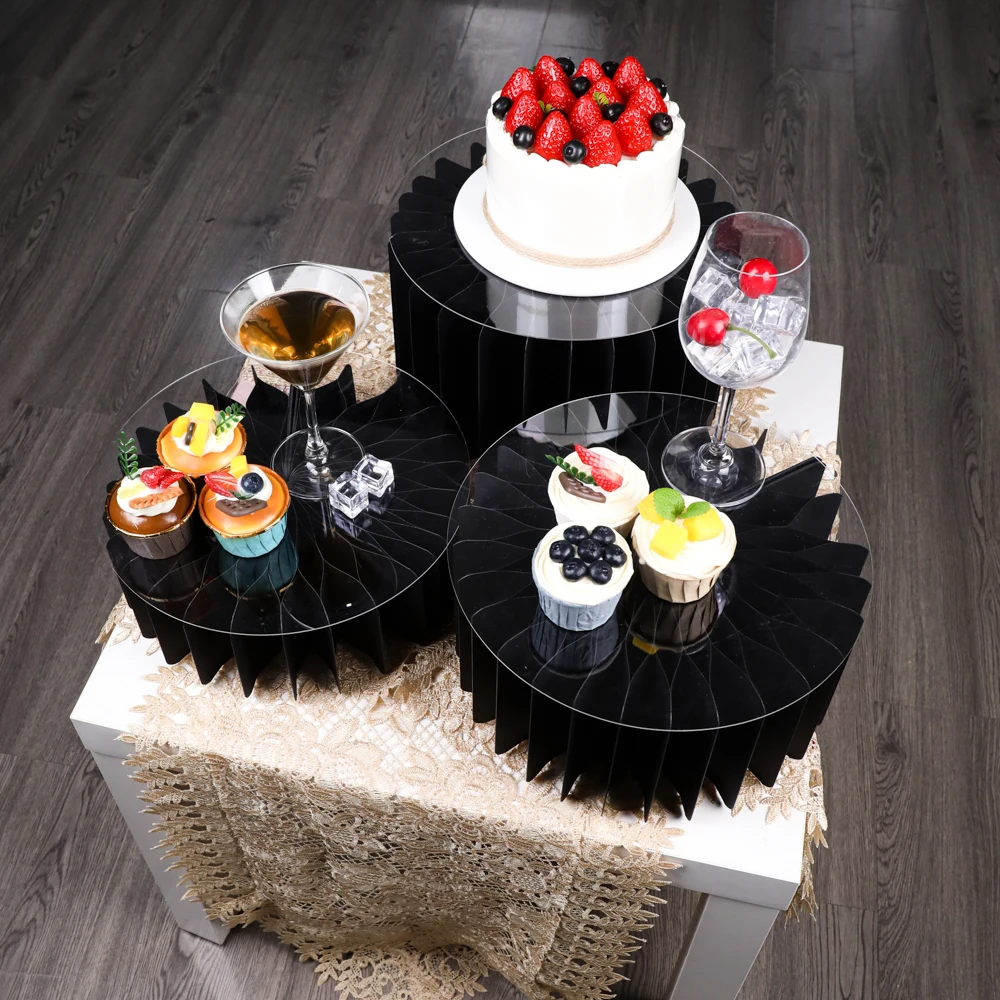 Meja makan swalayan, stan makanan, stan pajangan akrilik, stan kue, stan silinder, meja dessert pesta, dekorasi pernikahan