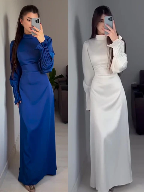 Wiosenne Eid sukienka muzułmańska damskie Abaya Slim Fit rękaw z płatkami satynowe sukienki na imprezę maroko Ramadan Islam Dubai Arab długa suknia 2024