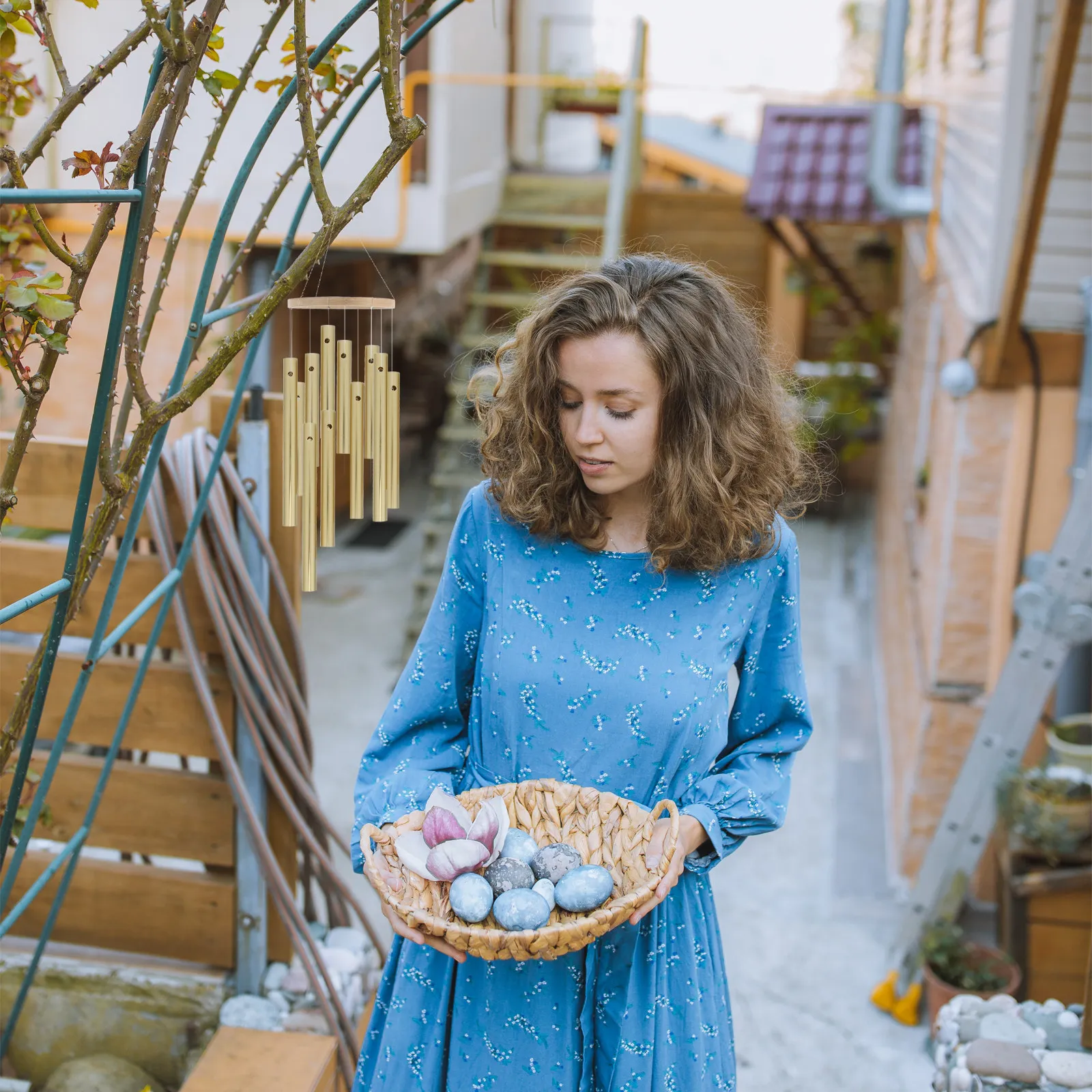 

12Pcs Gold Aluminum Wind Chime Tubes Metal Hollow Wind Chime Parts DIY Craft Kit for Outdoor Garden Hanging Decorations and