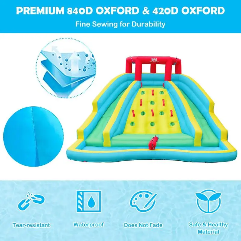 Inflatable Water Park Bounce House with Double Slide and Climbing Wall with 735W Blower view 6