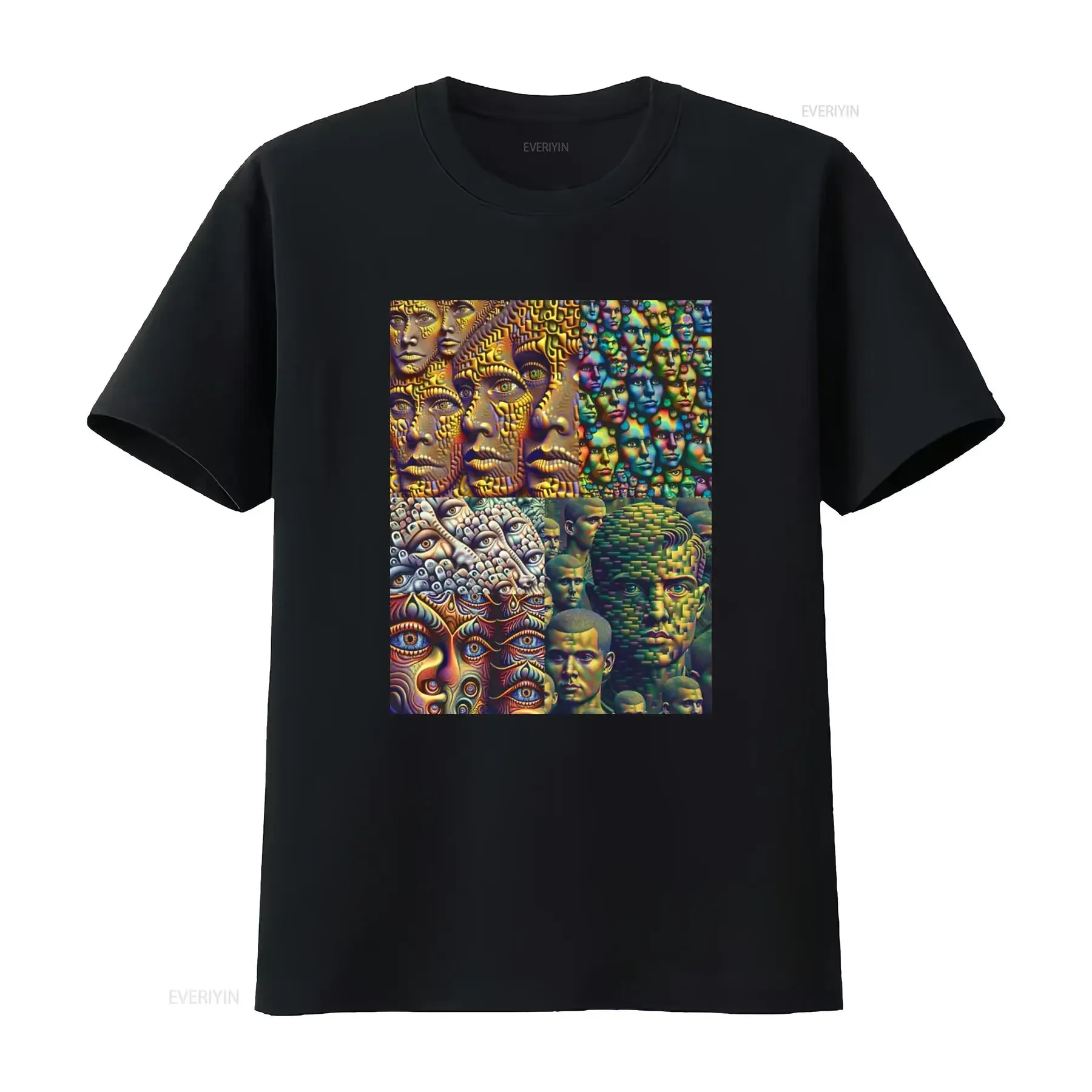 Anti Facial Recognition T Shirt Unique Artistic Design with Multiple Faces for Men and Women vintage Washed Stretched