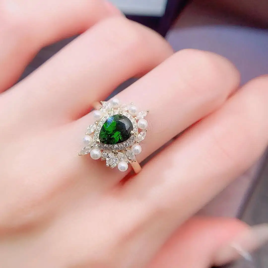 KJJEAXCMY high-grade Jewelry Natural Women's Diopside Ring S925 Silver Colorful and splendid Crystal pure fire flash explosion