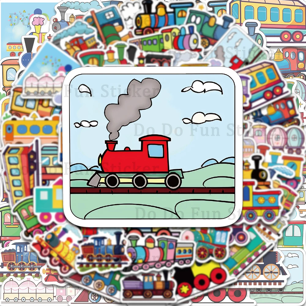 56PCS Cute Cartoon Train Stickers Colorful Transportation Tools Waterproof PVC Personalized Decoration Laptop Water Cup Phone