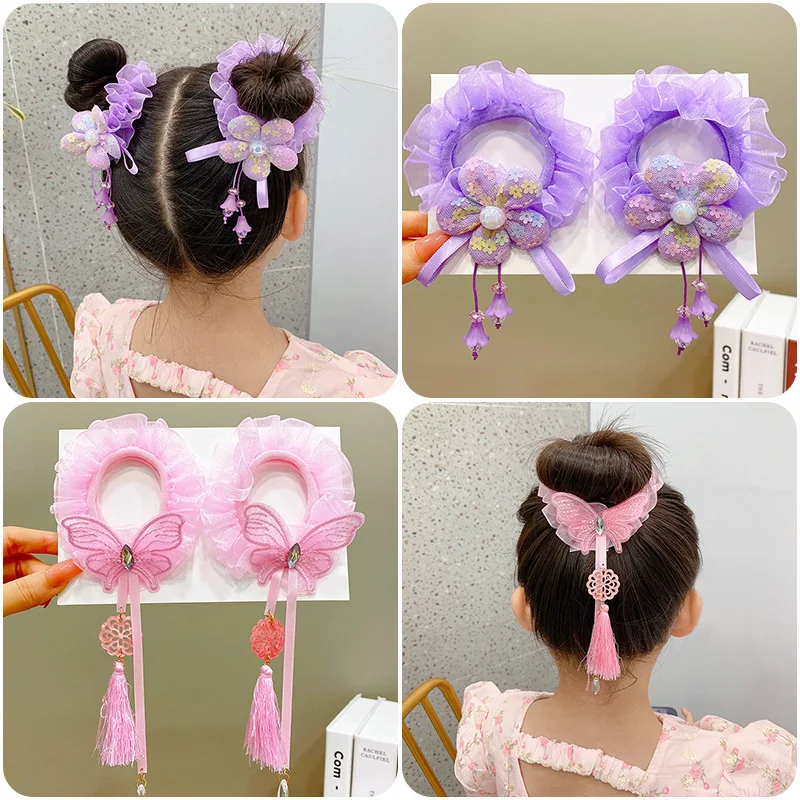 Girls' Chinese Style Meatball Scrunchies Baby's High Beauty Tassel Hair Rope Children's Hanfu Headband Headwear