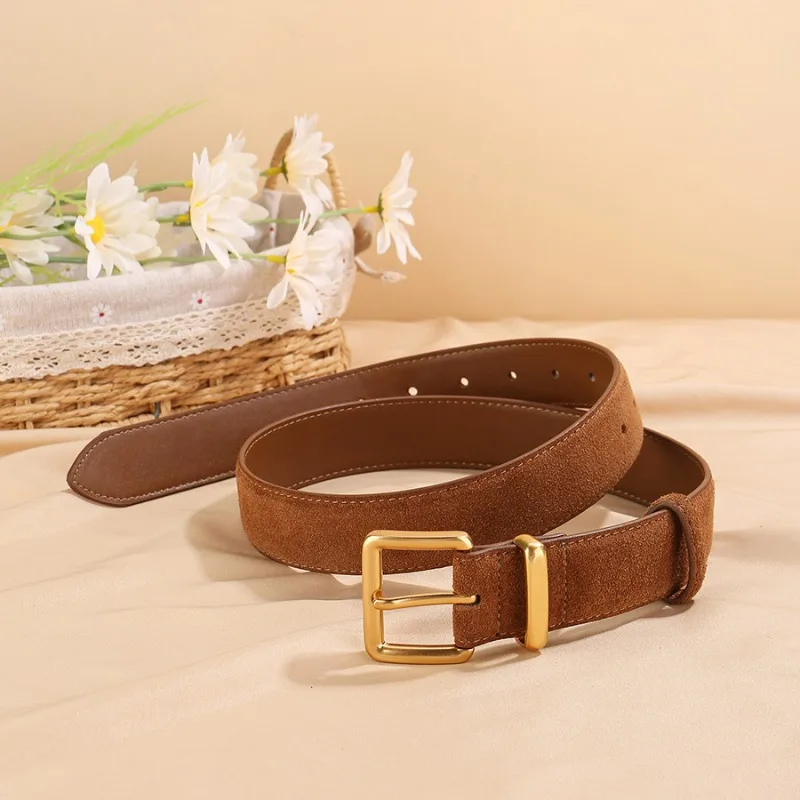 

Модный замшевый ремень для женщин, ремень из натуральной кожи с квадратной пряжкой, женский пояс из воловьей кожи, аксессуар