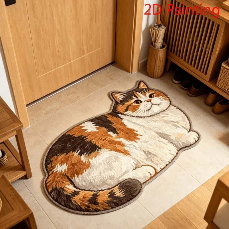 VIKAMA Simulation Lazy Lying Cat Shaped Plush Rug - Cute Cartoon Non-Slip Absorbent Floor Mat for Foyer, Bathroom, Living Room