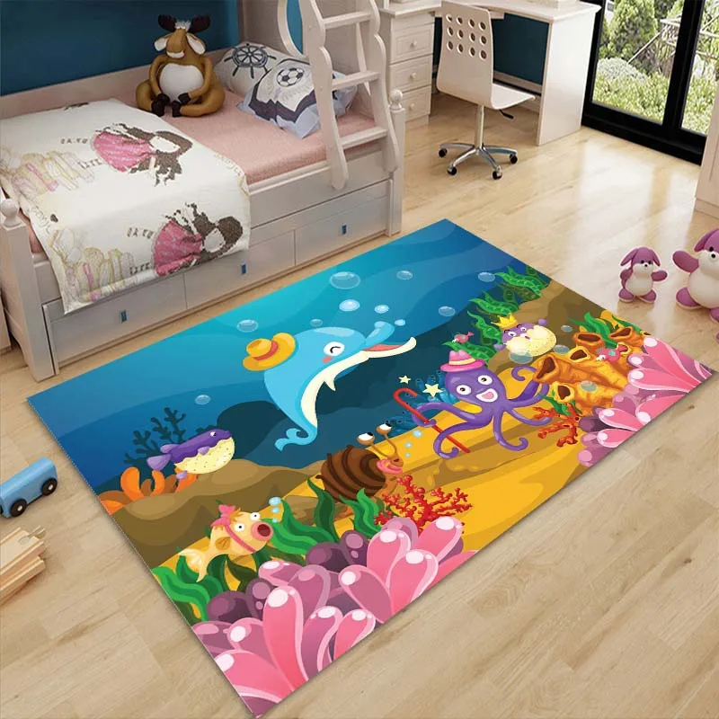 Cartoon Underwater World Baby Creeping Mat Rugs for Kid Room Decor Child Area Floor Mat Anti-skid Carpet for Bedroom Soft Gifts