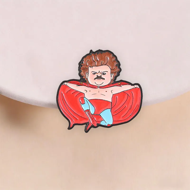 Comedy Movie Characters Badge Funny Figure Red Cape Wrestler Enamel Pin Jewelry Accessories Gift for Friends