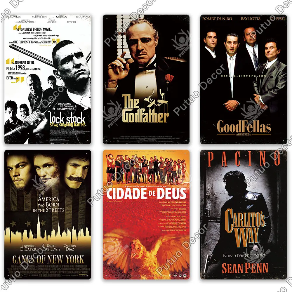 Putuo Decor Classic Gangsters Plaques Metal Movie Tin Signs Vintage Metal Poster Wall Art Decor for Man Cave Room Movie Posters