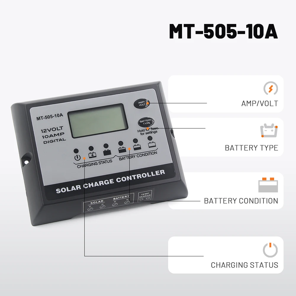 PWM Solar Panel Max 25V Charger Controller DC 12V 10A Compatible with AGM Gel WET and CALCIUM Battery Charge for RV Camping