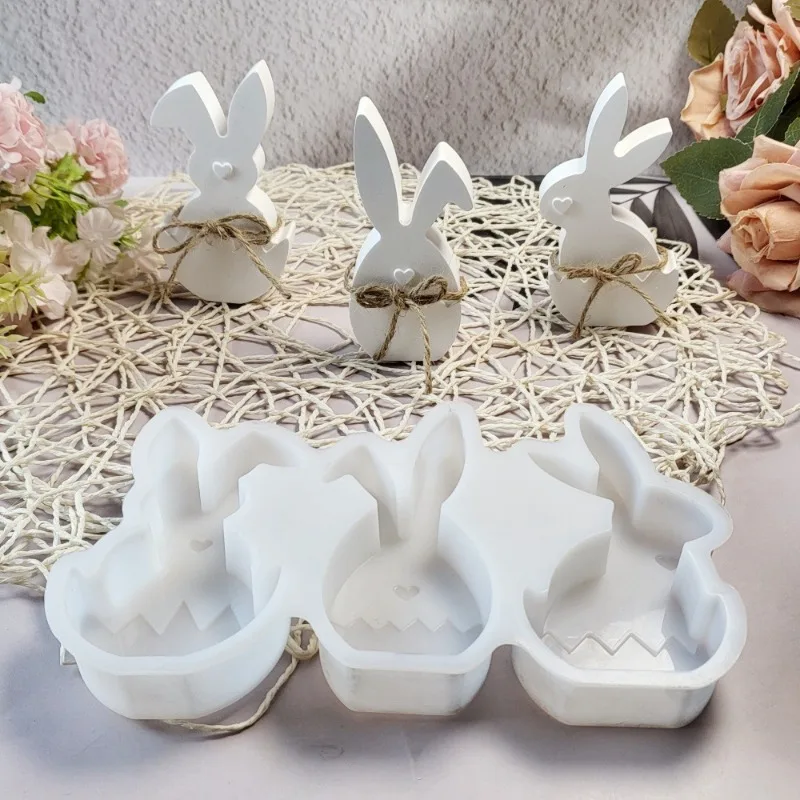 3D Eggshell Rabbit Silicone Candle Mold Bunny Easter Egg Plaster Ornament Molds Hollow Love Rabbit Resin Handmade Soap Mold