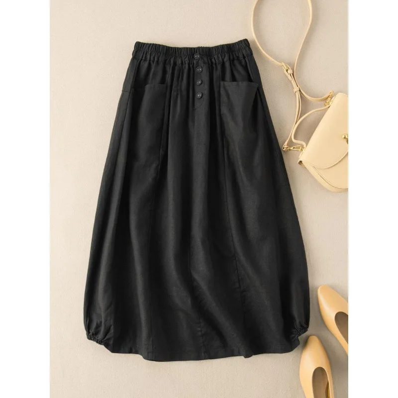 Skirts Womens 2024  Women\'s Summer New Solid Color Retro Skirts Literary Temperament High-waisted Thin Midi Skirt