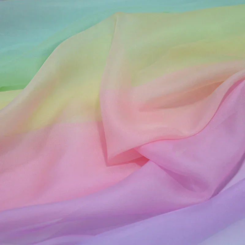 Gradient Print Chiffon Fabric for Hanfu Stage Costume Big Sleeve Dress Wedding Decoration Rainbow DIY Sewing Craft Material