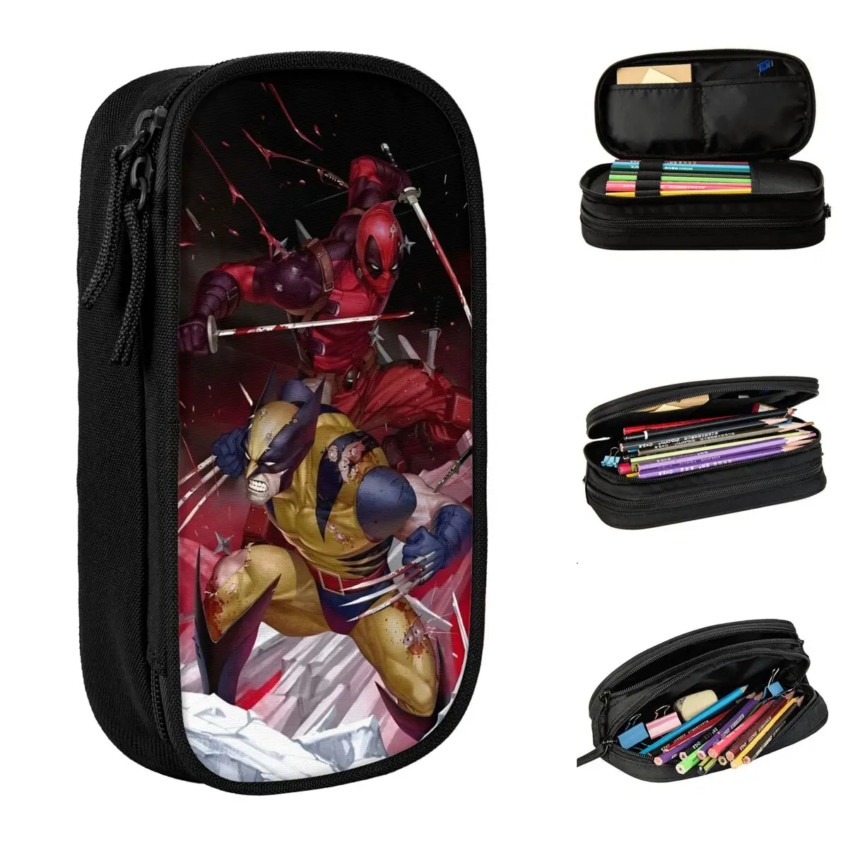 Fashion Deadpool & Wolverine Poster Pencil Case Cartoon Anime Pencil Pouch Pen Holder Large Storage Bag Office Zipper Stationery