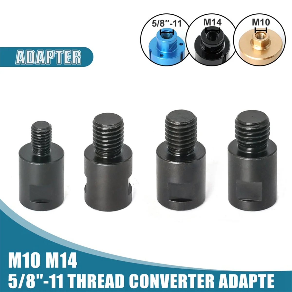 4Pcs M14 M10 5/8 Inch-11 Adapter Angle Grinder Thread Converter Adapter Shaft Connector Polished for Drill Bits Hole Saw