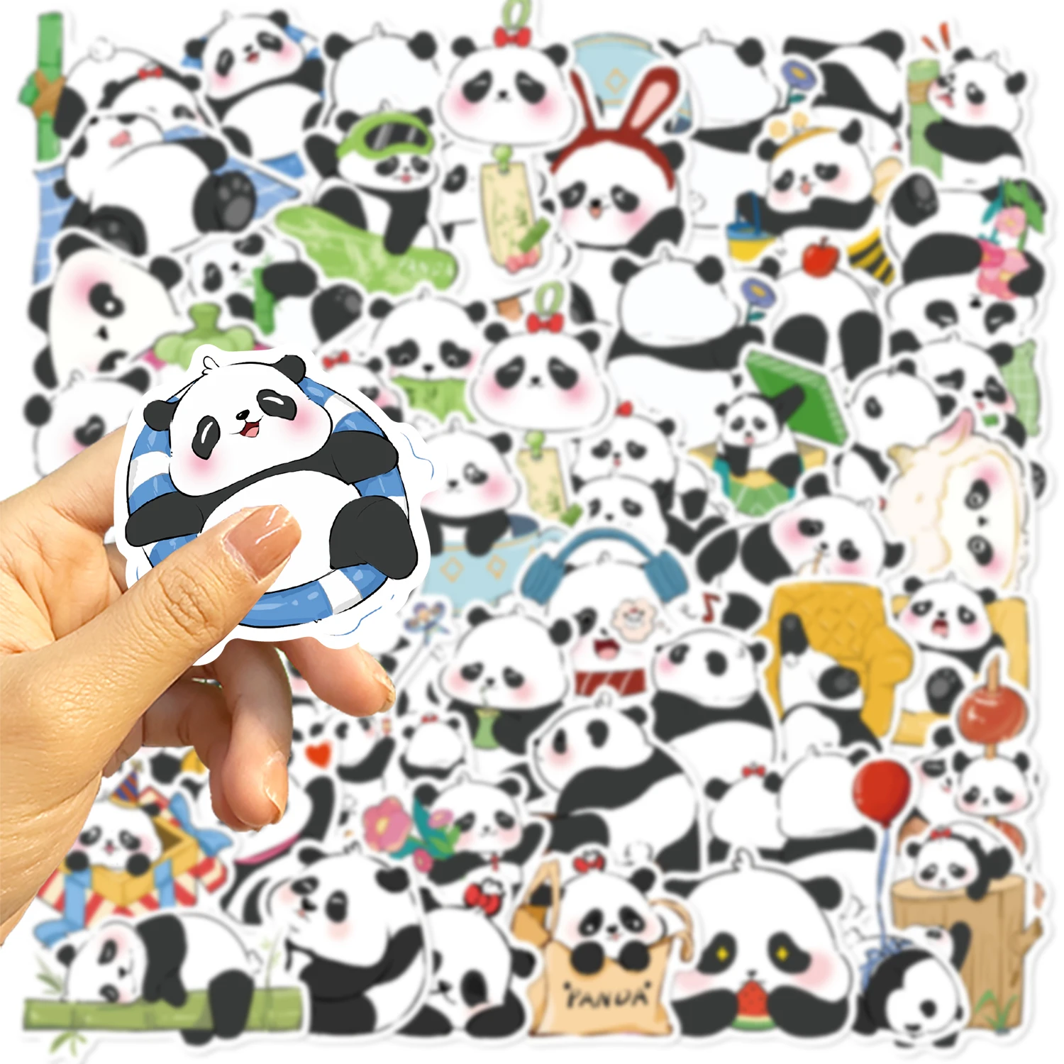 50 قطعة من ملصقات الفينيل المقاومة للماء على شكل باندا كرتونية لطيفة لهدايا الأطفال