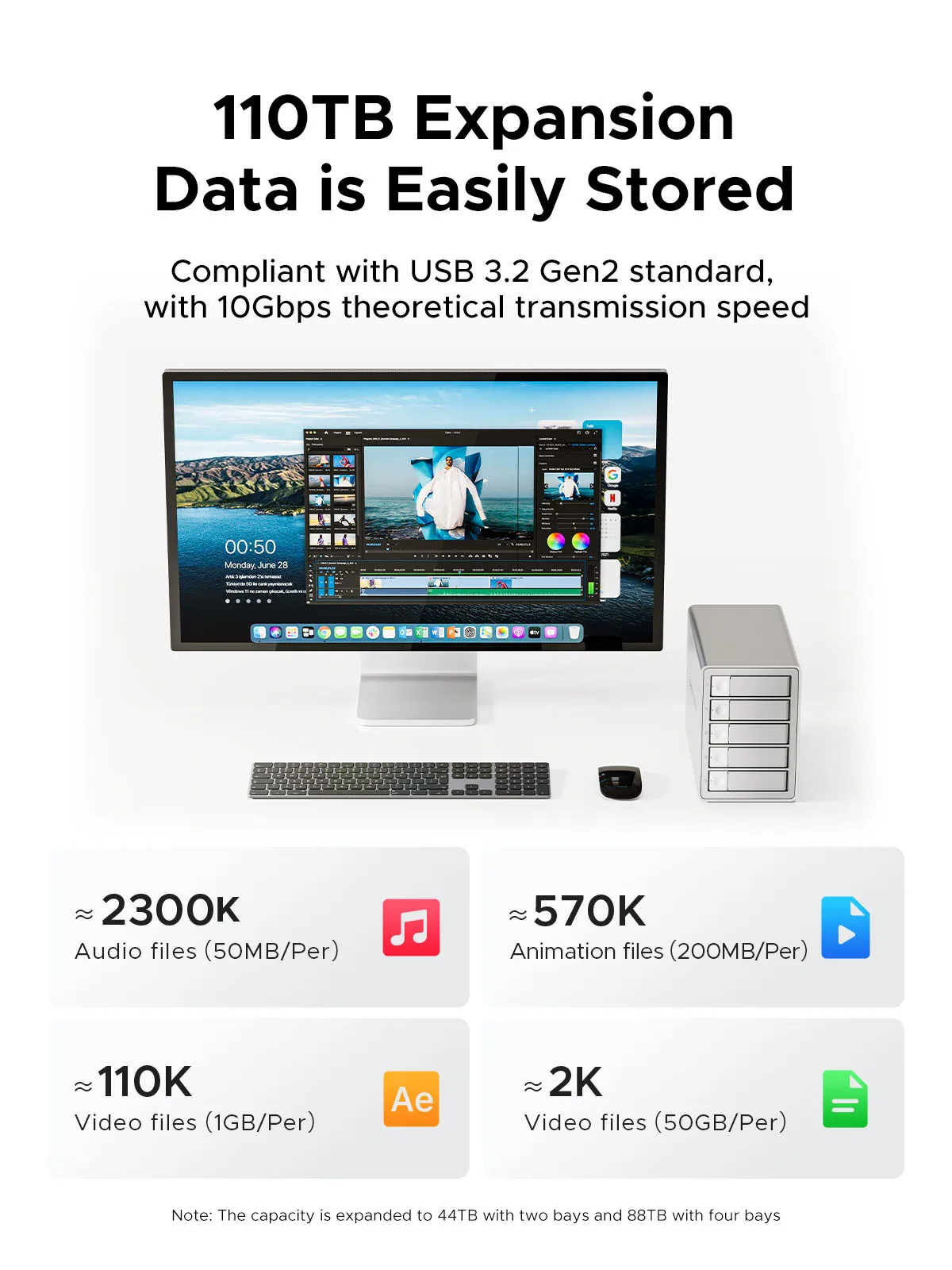 ORICO-Daisy Chain Type-C 10Gbps HDD Docking Station Support RAID 150W Power for Apple Device 5Bay DAS Studio Series 3.5\