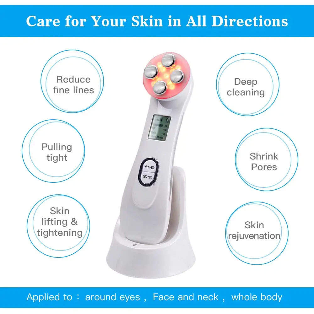 LED تدليك الوجه الوجه الميزوثيرابي 5 في 1 LED الفوتون العلاج جهاز مكافحة الشيخوخة التجاعيد الرؤوس السوداء حب الشباب تقليل أدوات العناية بالبشرة