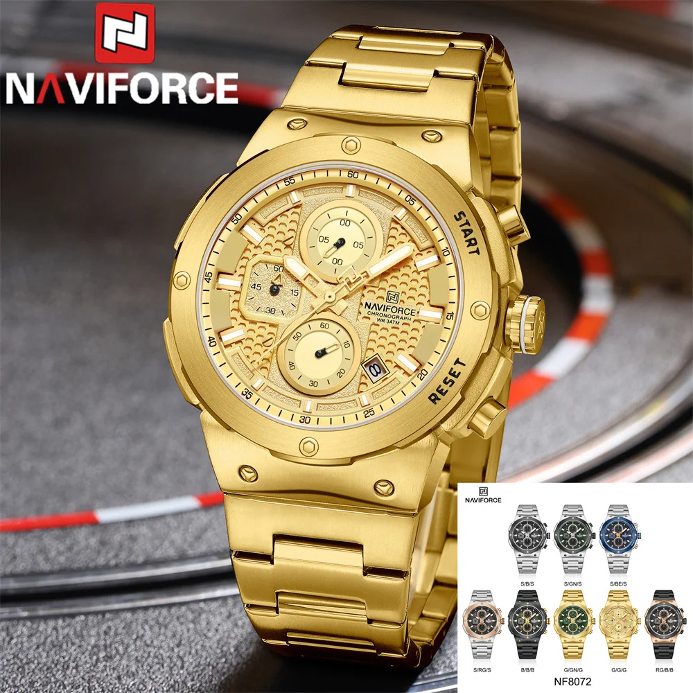 NAVIFORCE Men Watch Sport Top Brand Luxury Military Chronograph Original Wristwatch Stainless Steel Quartz Male Clock Gift 8072