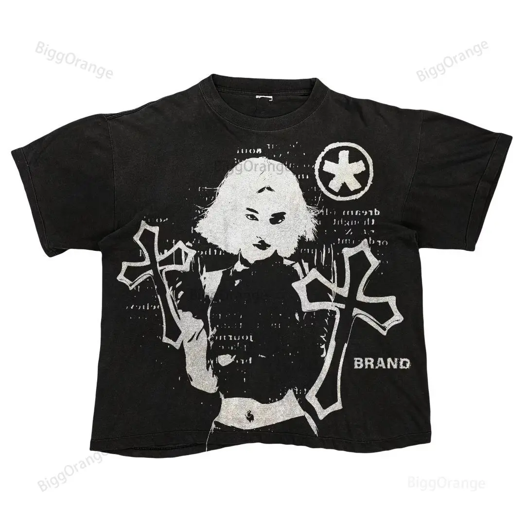 Mask Dark Style Pattern Printed T-shirt High Street Gothic Loose Short sleeved Summer Men\'s and Women\'s Top T-shirt harajuku