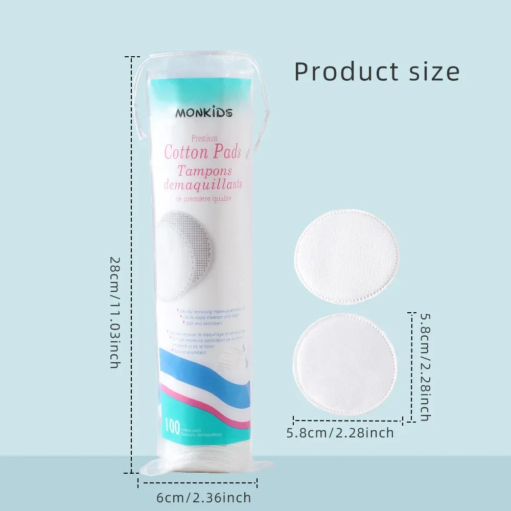 แผ่นเช็ดเครื่องสำอางทรงกลมแบบนุ่มและระบายอากาศได้ 100 ชิ้น แผ่นสำลีเนื้อสัมผัสสองด้าน ใช้สำหรับทำความสะอาดผิวหน้าทุกวัน