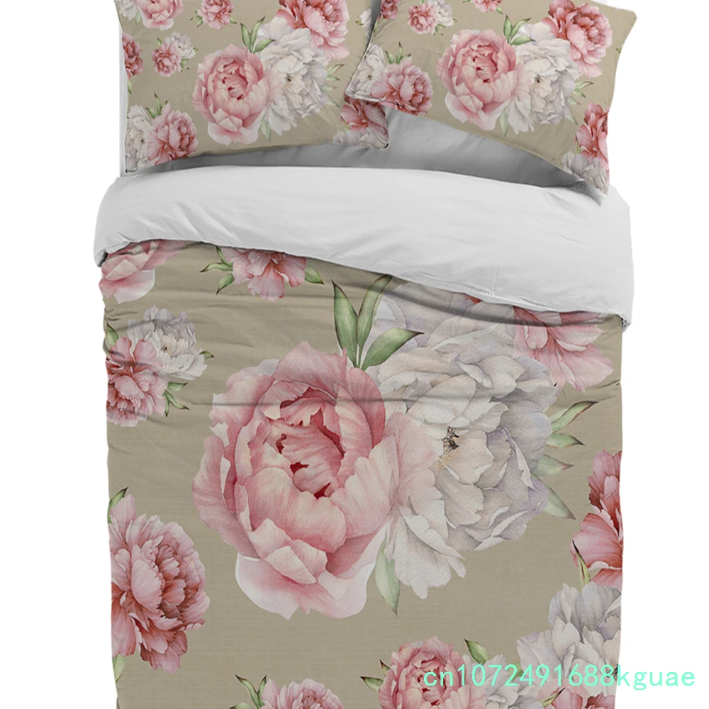Vintage Pink Flowers Peony Duvet Cover With Pillow Case Custom 3pcs Bedding Set Quilt Cover Double Bed Home Textile