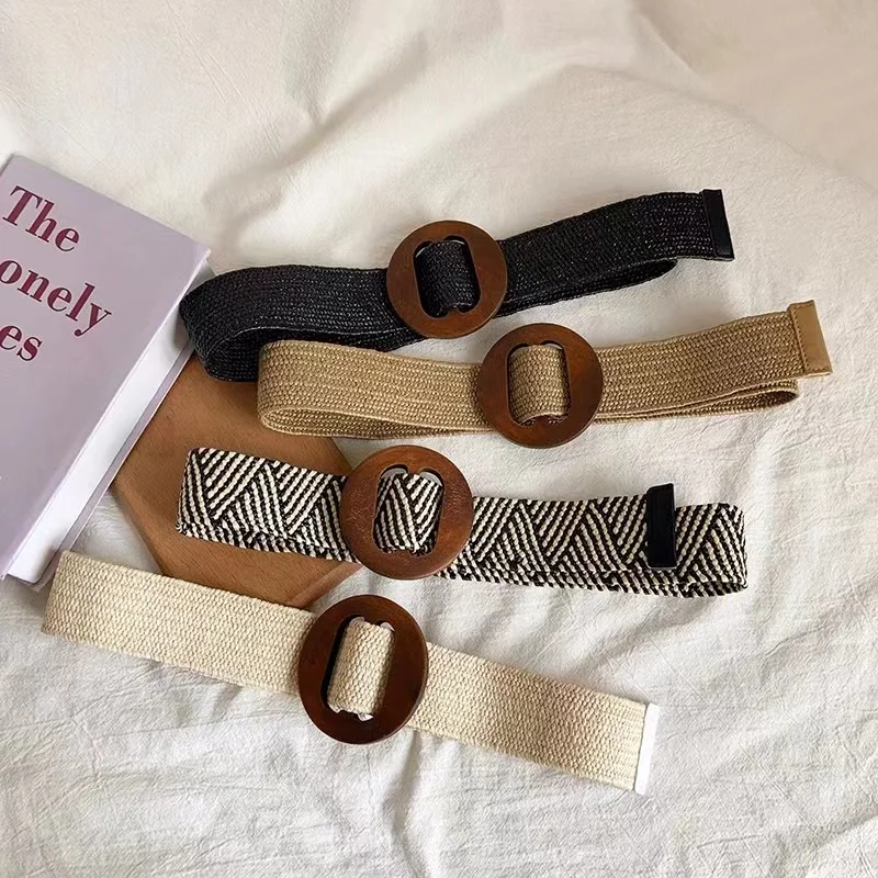 Belt for women, Korean version, niche decoration, retro waist seal with dress, simple and fashionable, elastic and non perforate